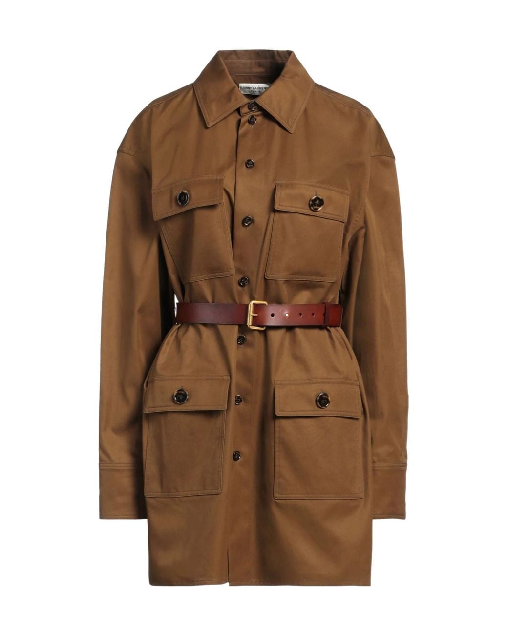 Saint Laurent Brown Classic Solid-Color Long Coat