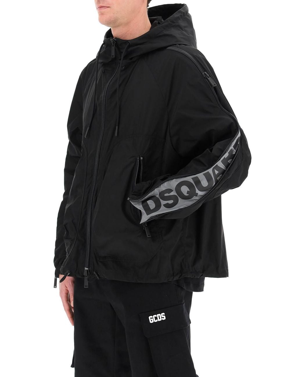 DSquared² Black Zipped-Sleeves Hooded Jacket for men