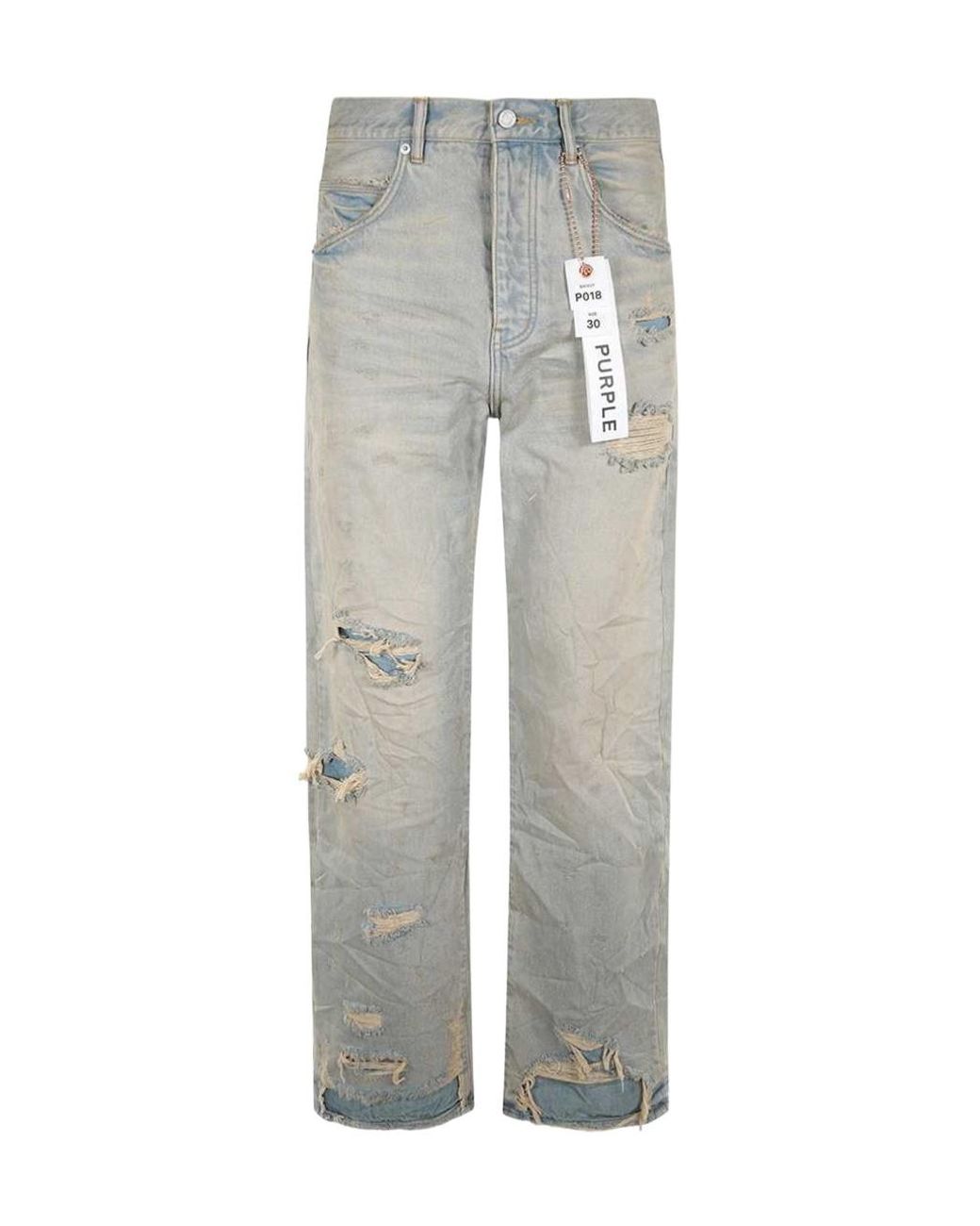 Purple Brand Gray Verditer Distressed Denim Jeans for men