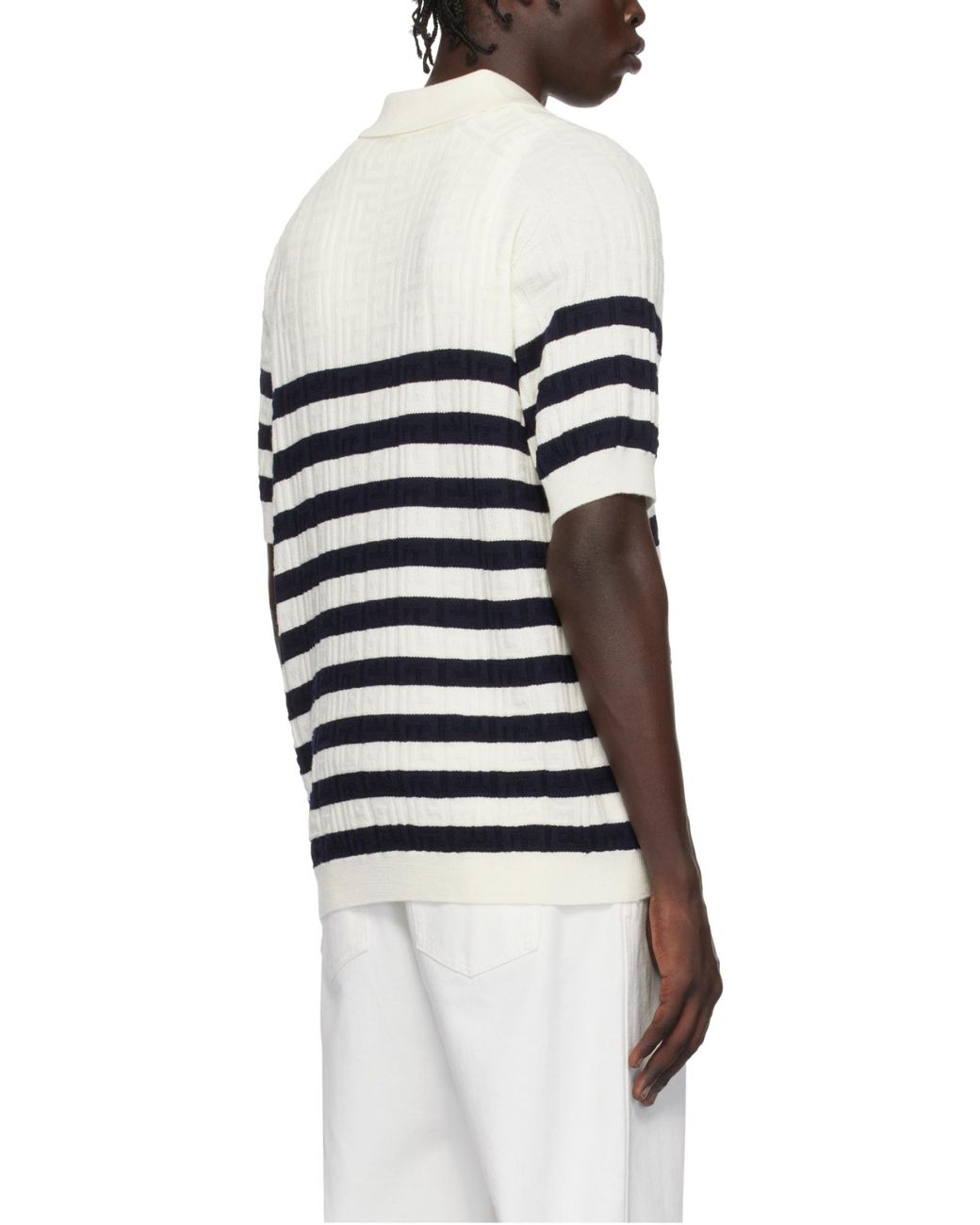 Balmain Blue Striped Knit Polo Shirt With Monogram for men