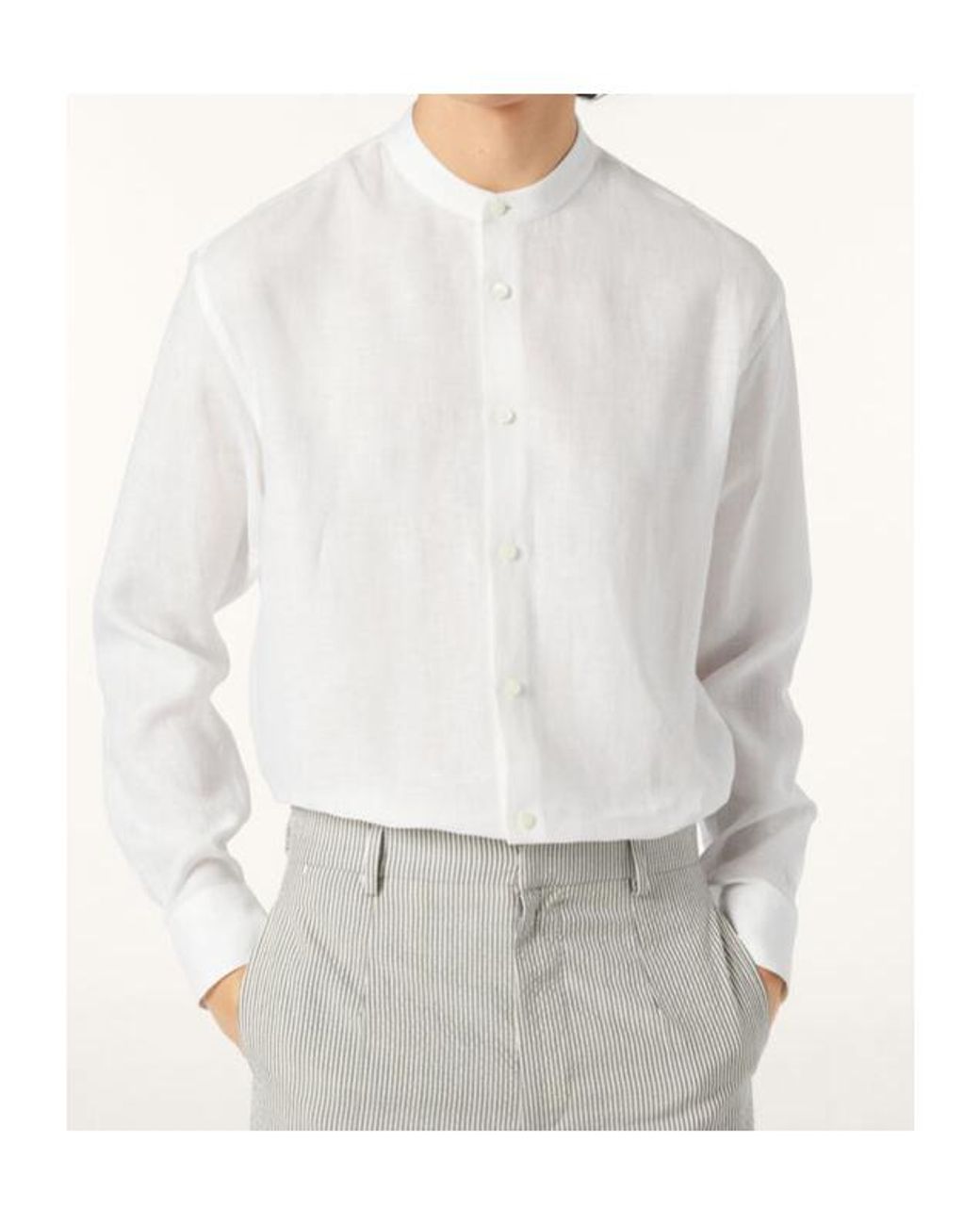 Loro Piana White Elia Low Mandarin Collar Shirt for men
