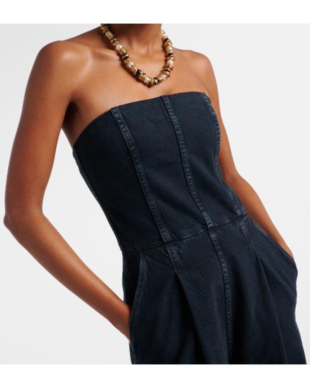 Agolde Blue Agyness Denim Bustier Jumpsuit