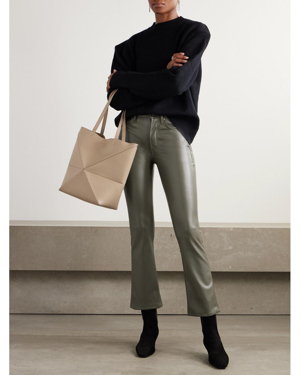 Mother Gray Soft Faux Leather High-Waisted Pants