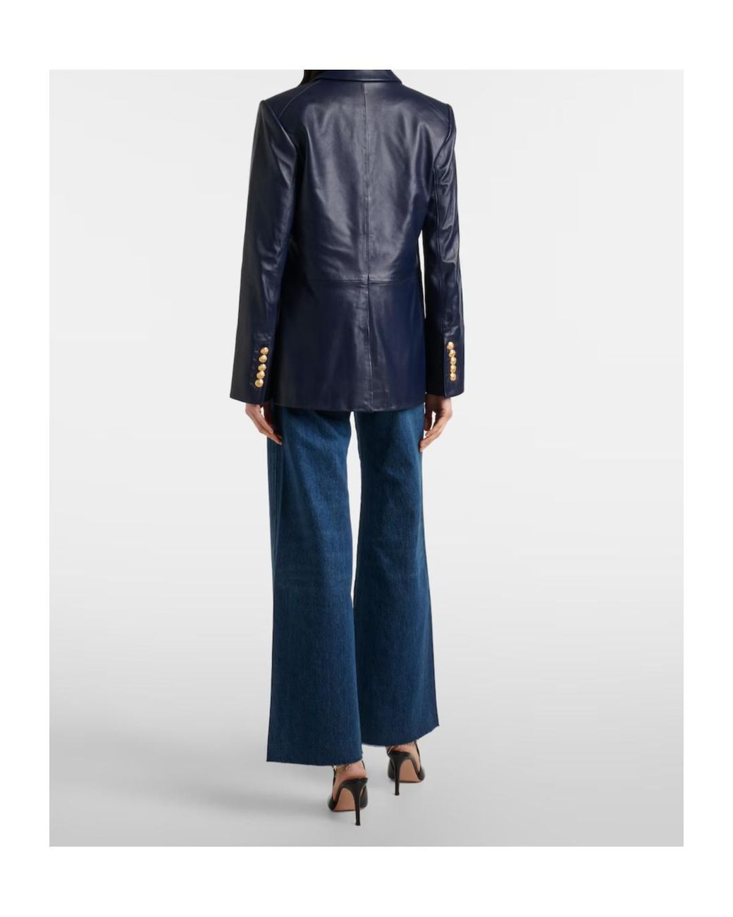 Veronica Beard Blue Vega Leather Blazer