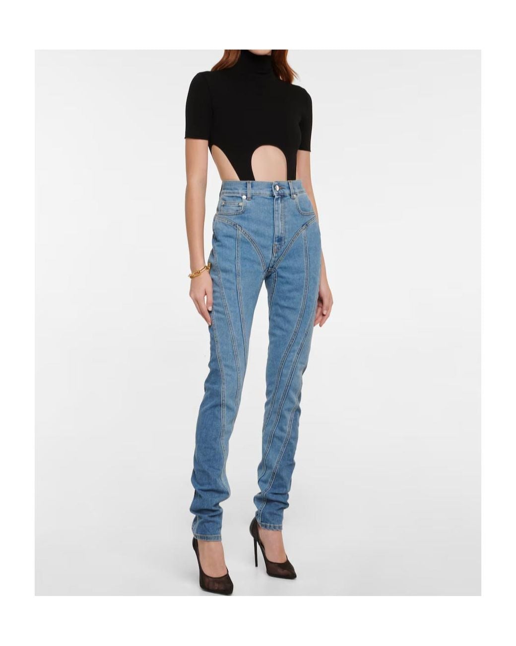 Mugler Blue Sew-On Detail Jeans Leggings