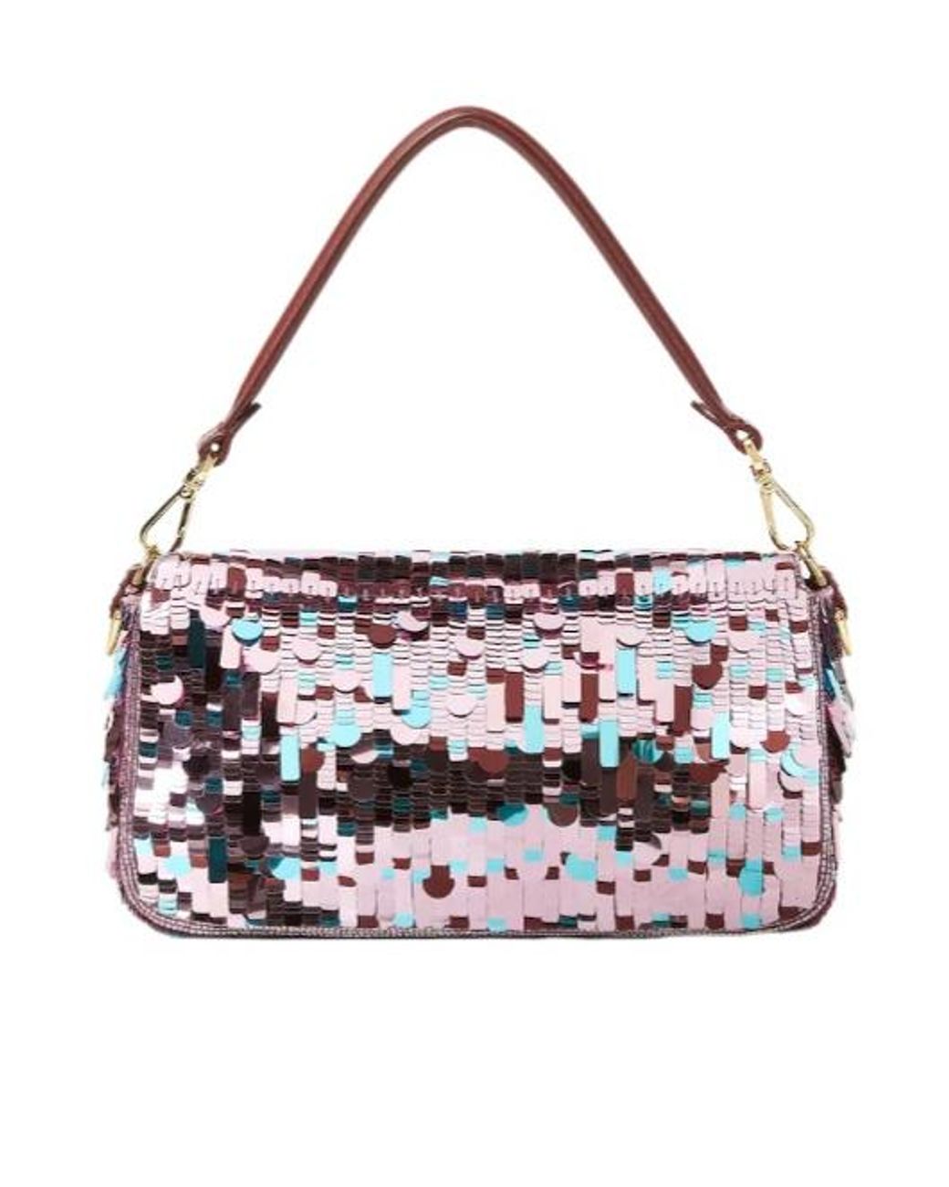 Fendi White Sequin-Embellished Ff Fastened Shoulder Bag