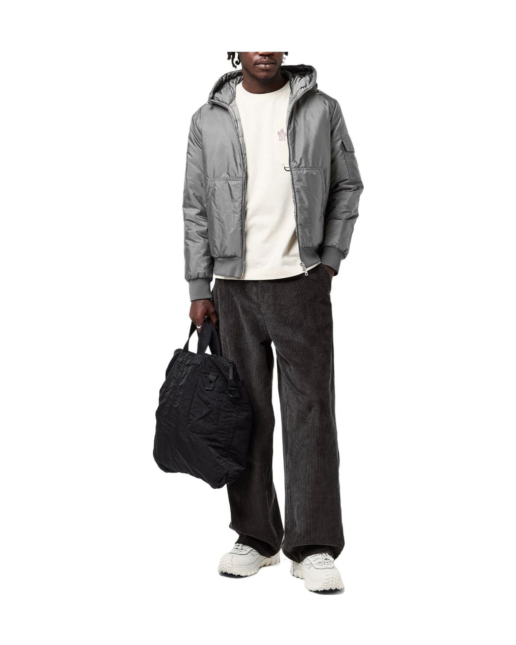 Moncler Gray Solid Bomber Jacket for men