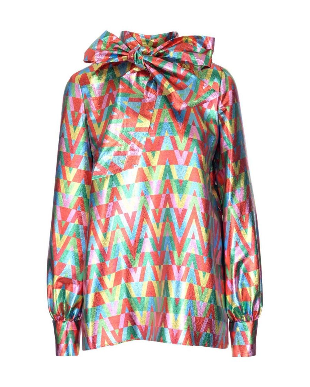Valentino White Logo Detailed Bowed Neck Blouse