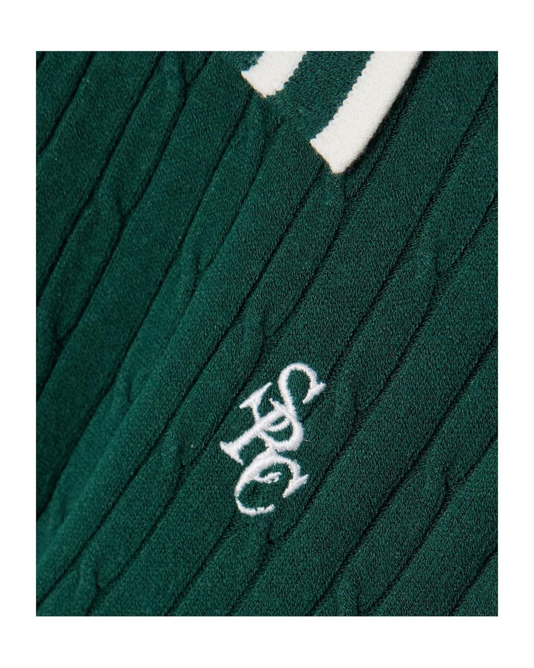 Sporty & Rich Green Embroidered Striped Cable-Knit Polo Shirt