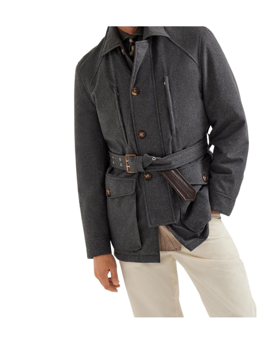 Brunello Cucinelli Gray Belted Padded Jacket for men