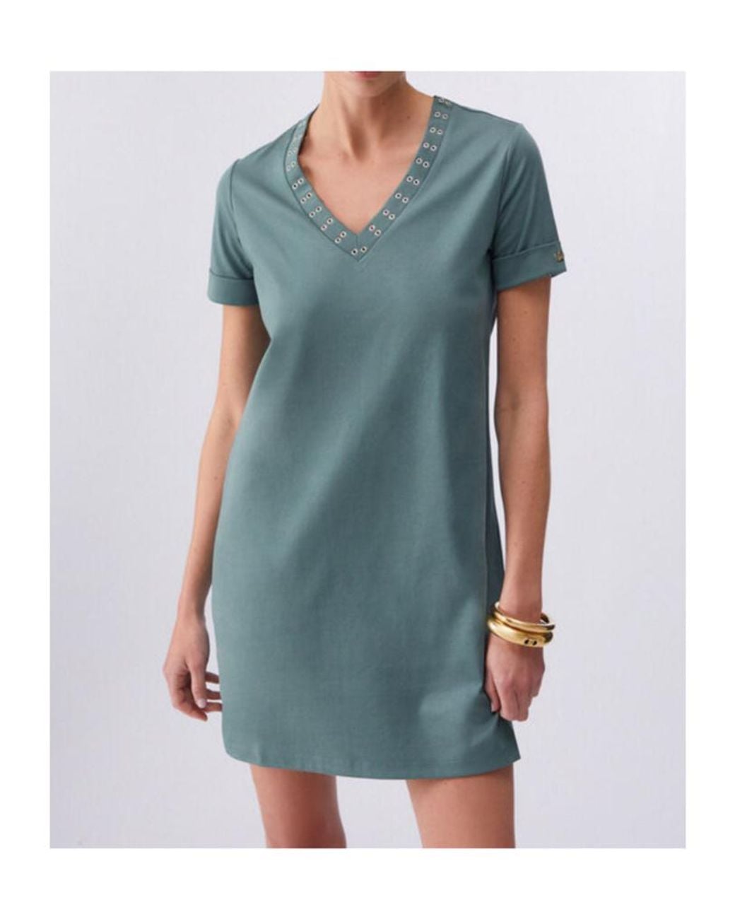 Liu Jo Green Decorative Eyelets Short Dress