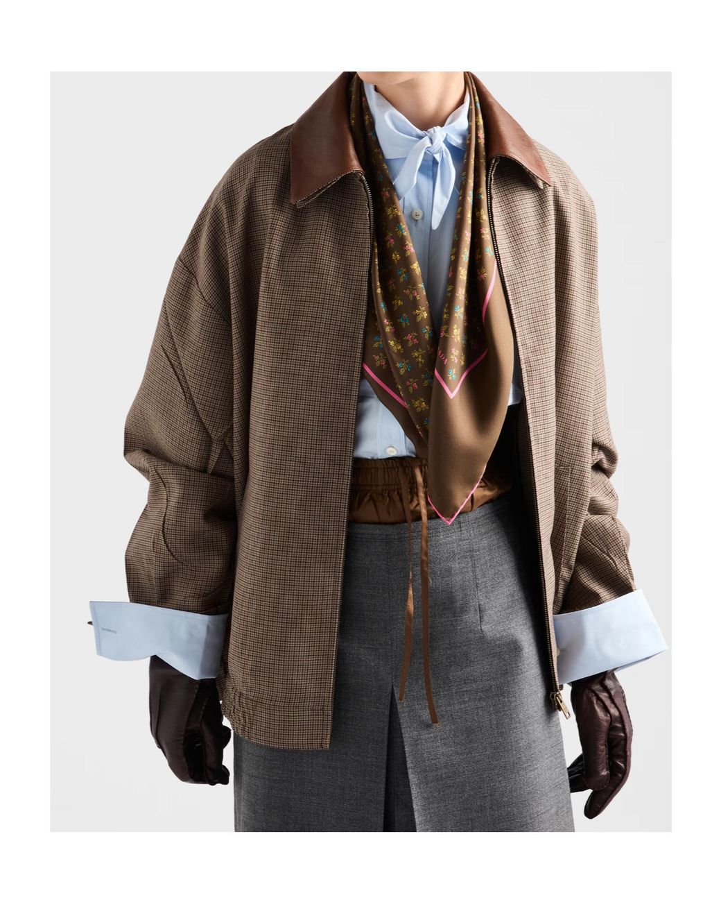 Prada Brown Embroidered Checked Jacket