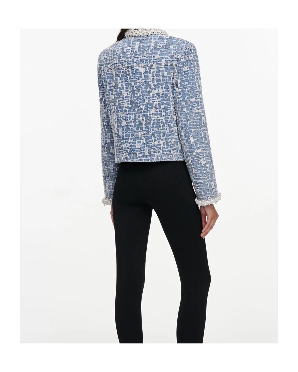 Self-Portrait Blue Textured Denim Jacket