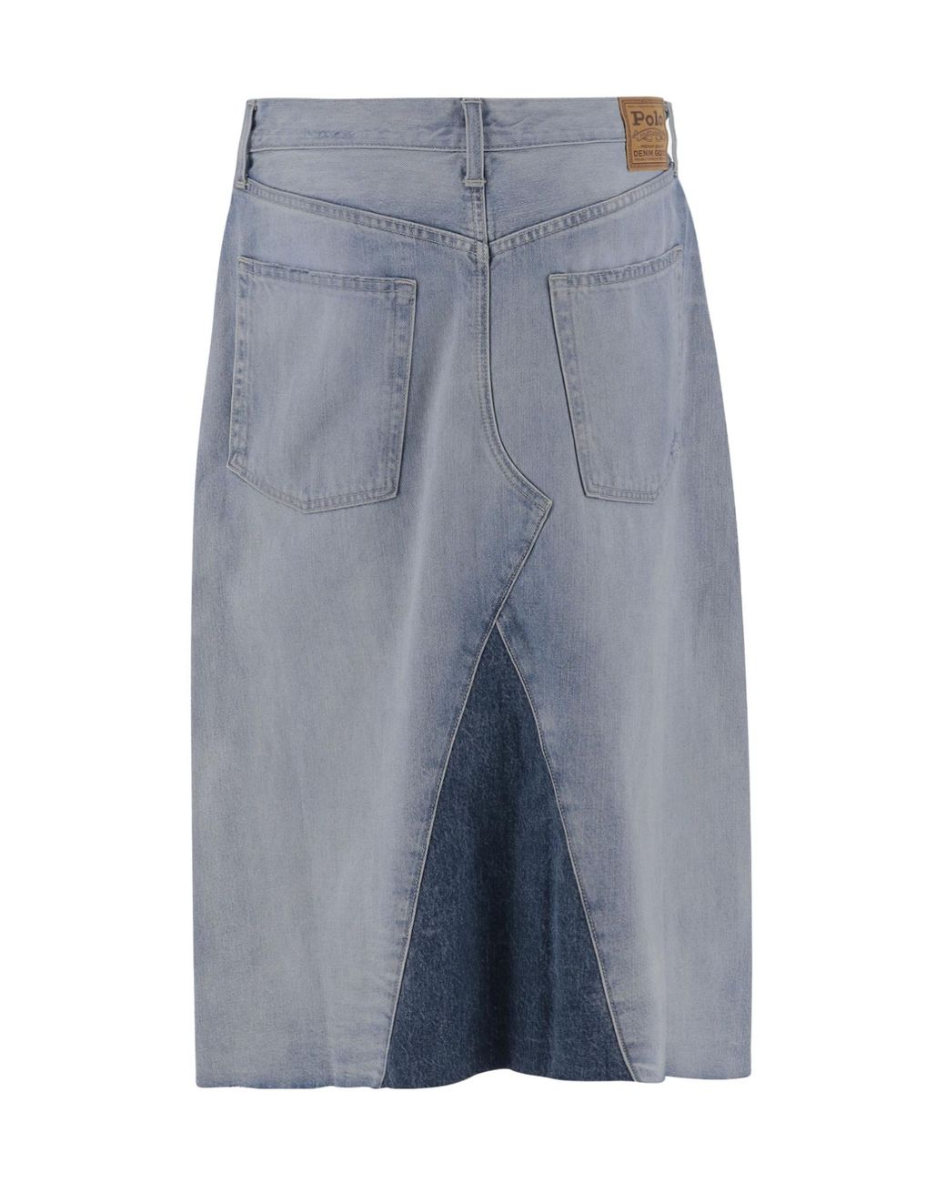 Polo Ralph Lauren Blue Patchwork Frayed Denim Midi Skirt