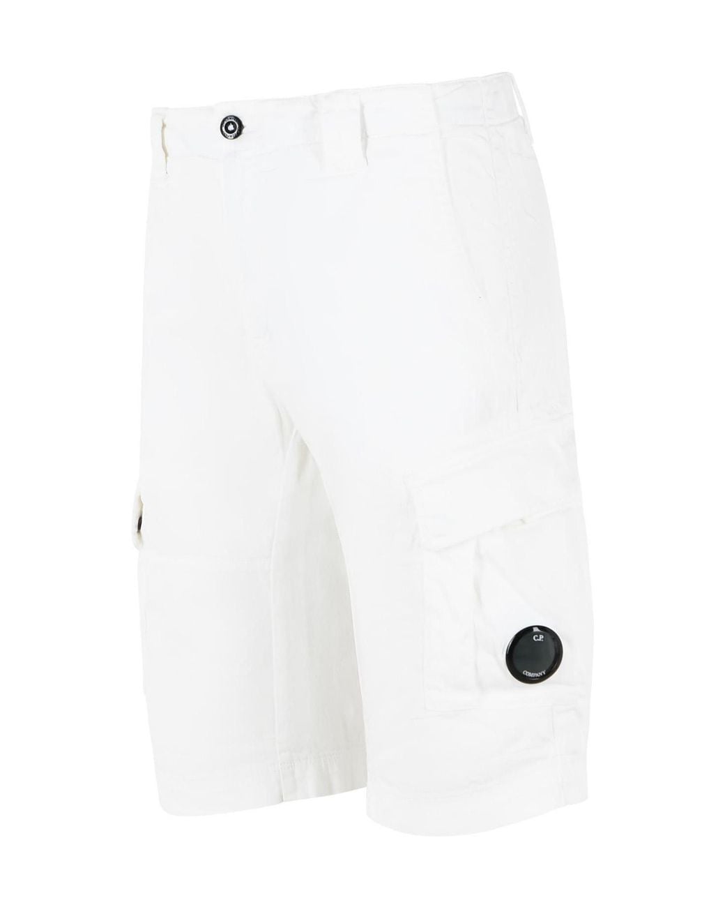 C P Company White Lens Detailed Cargo Shorts for men