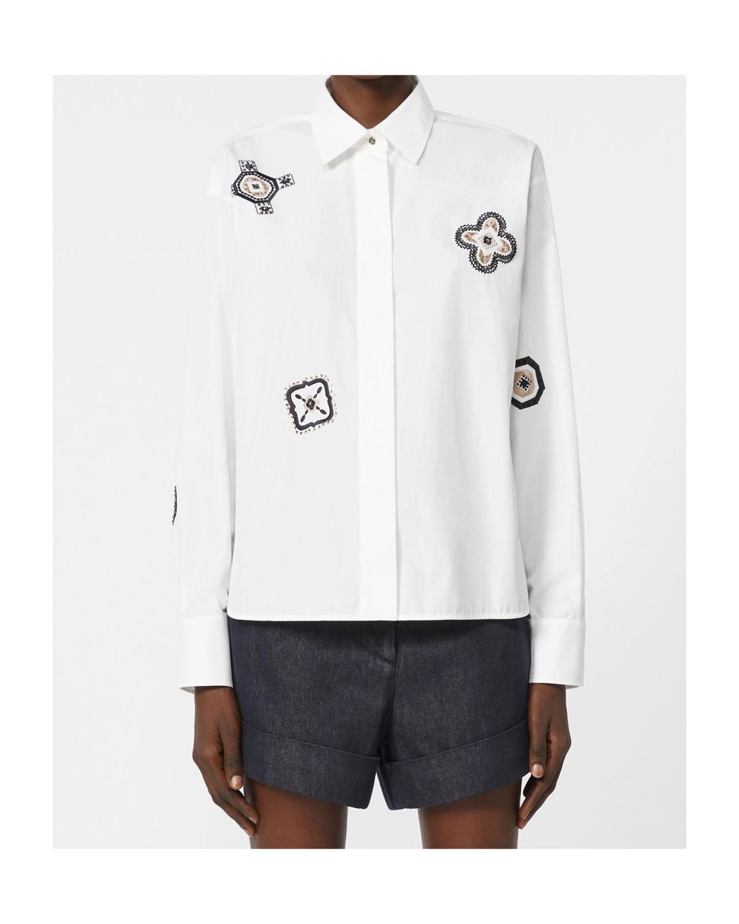 Max Mara White Cotton Poplin Embroidered Shirt