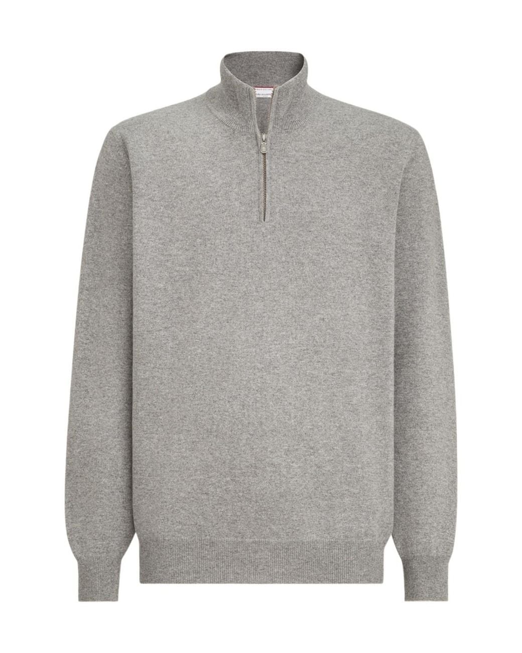 Brunello Cucinelli Gray Cashmere And Vicuña Sweater With Half Zip for men