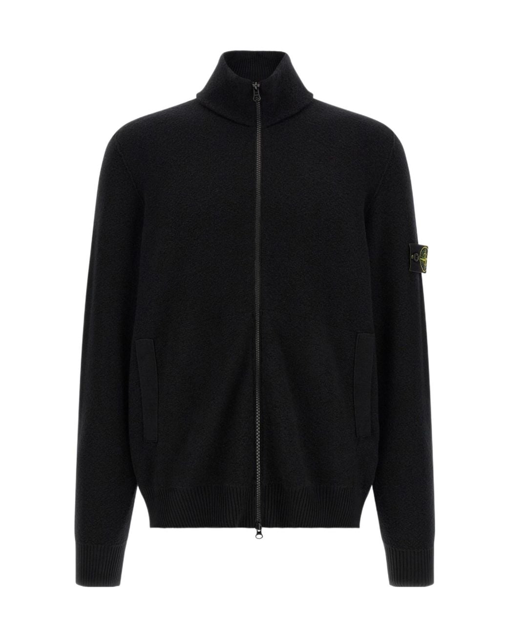 Stone Island Black Logo Patch Zipped Sweatshirt for men