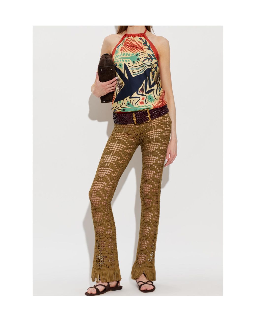 Etro Green Pattern-Printed Open-Back Top