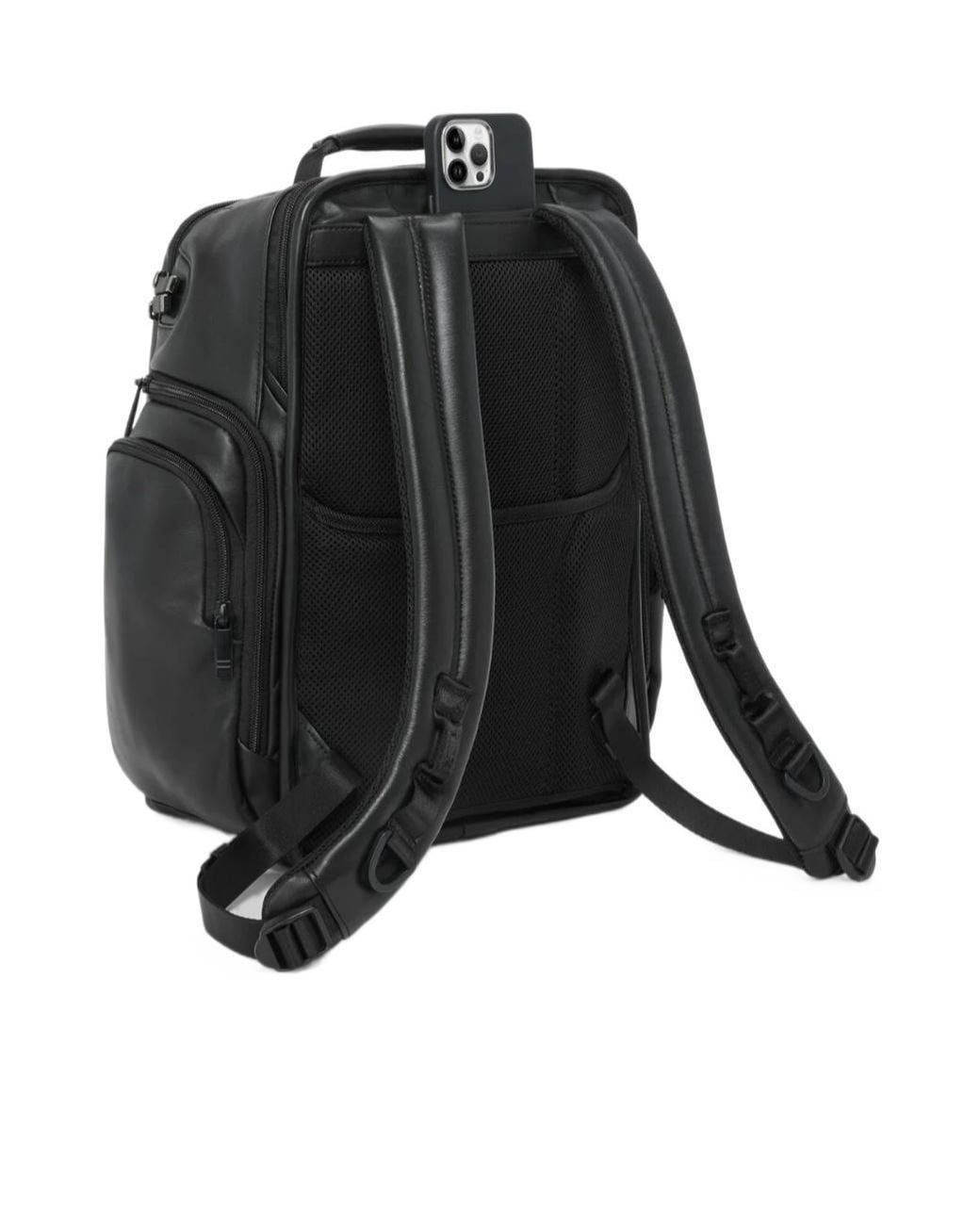 Tumi Black Leather Laptop Backpack for men