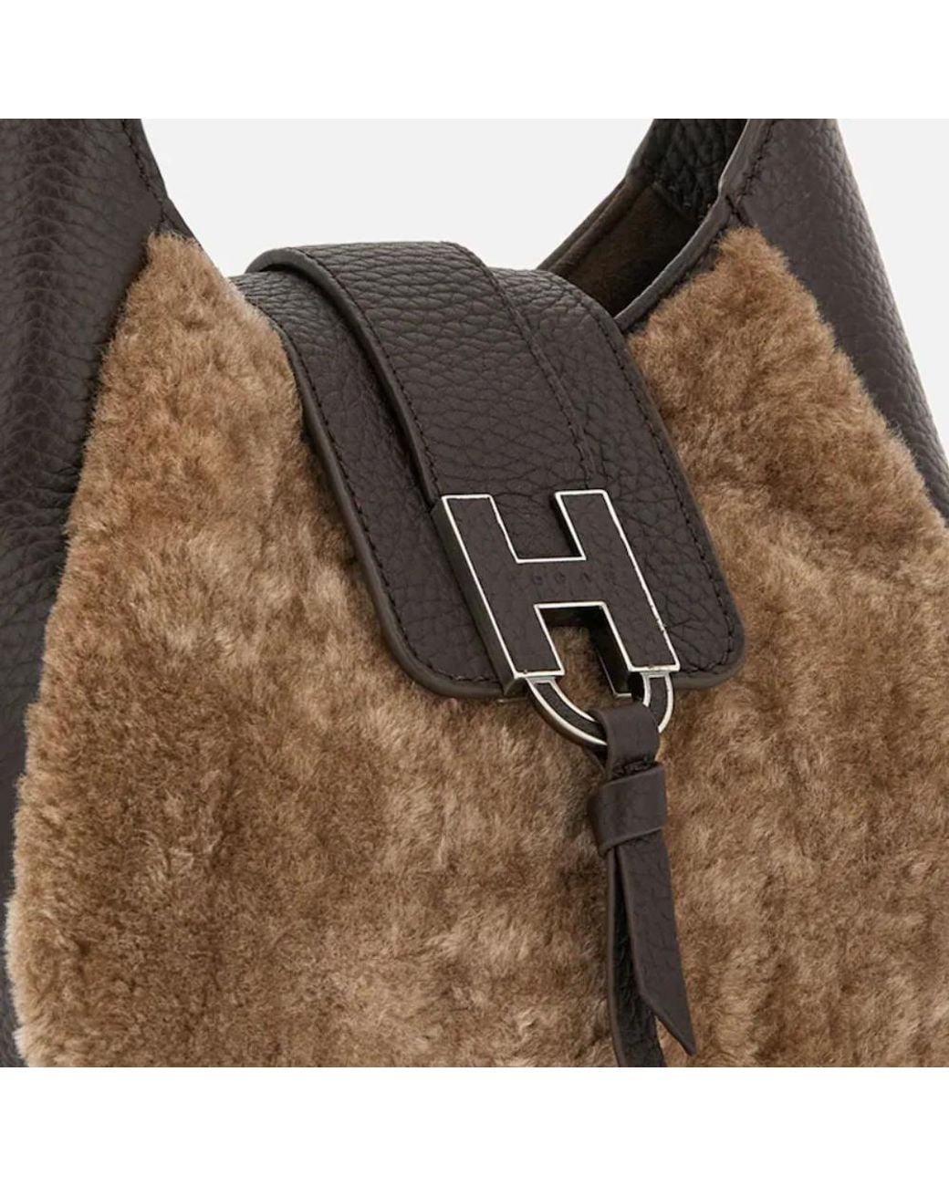 Hogan Brown Faux Fur Panel Shoulder Bag