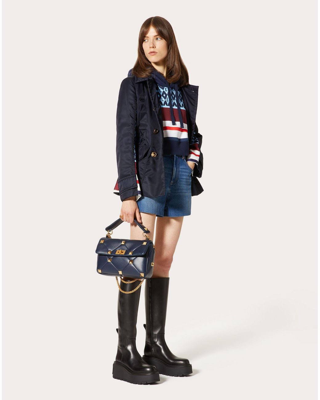 Valentino Blue Logo-Print Striped Hoodie