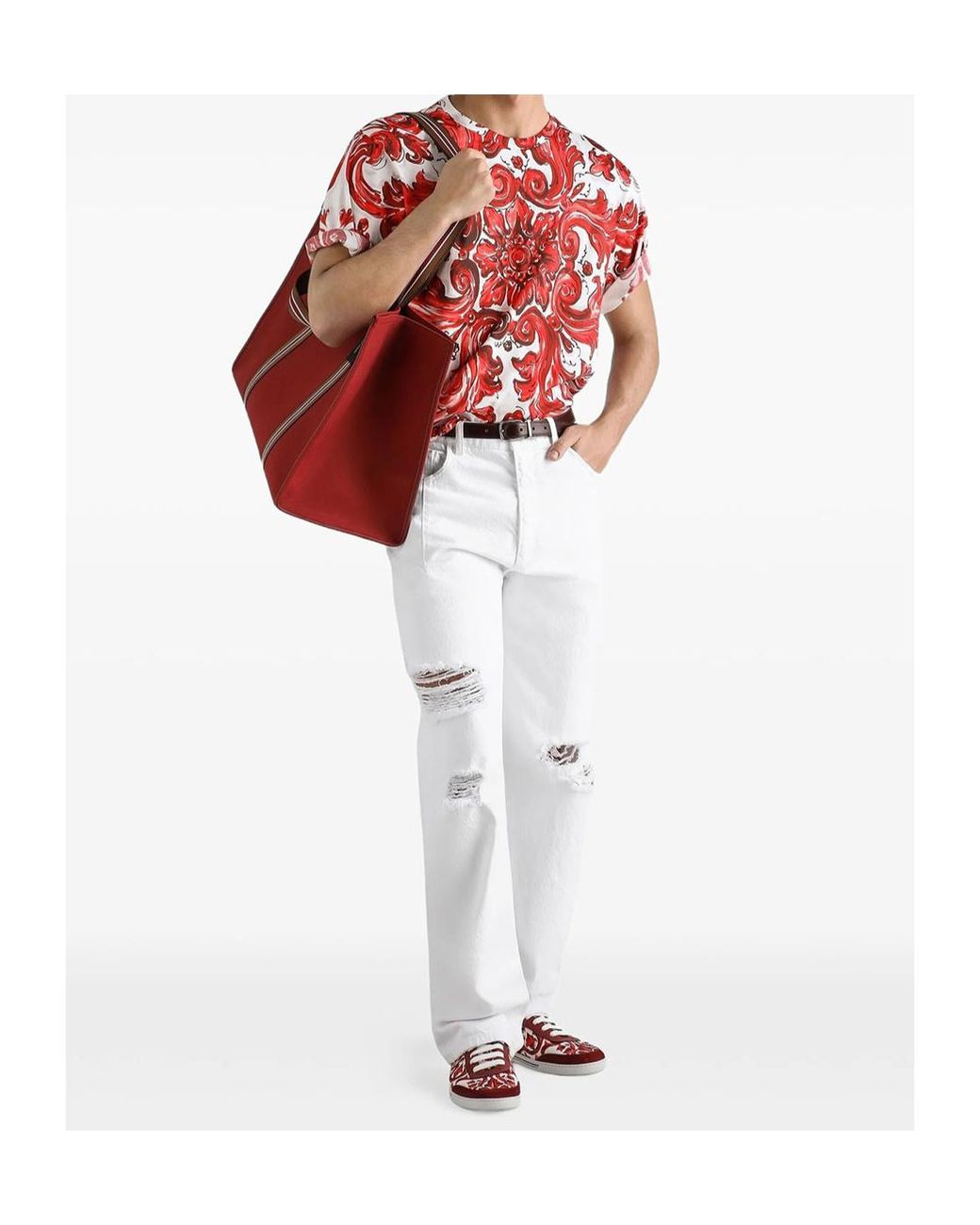 Dolce & Gabbana Red Cotton Majolica Print T-Shirt for men