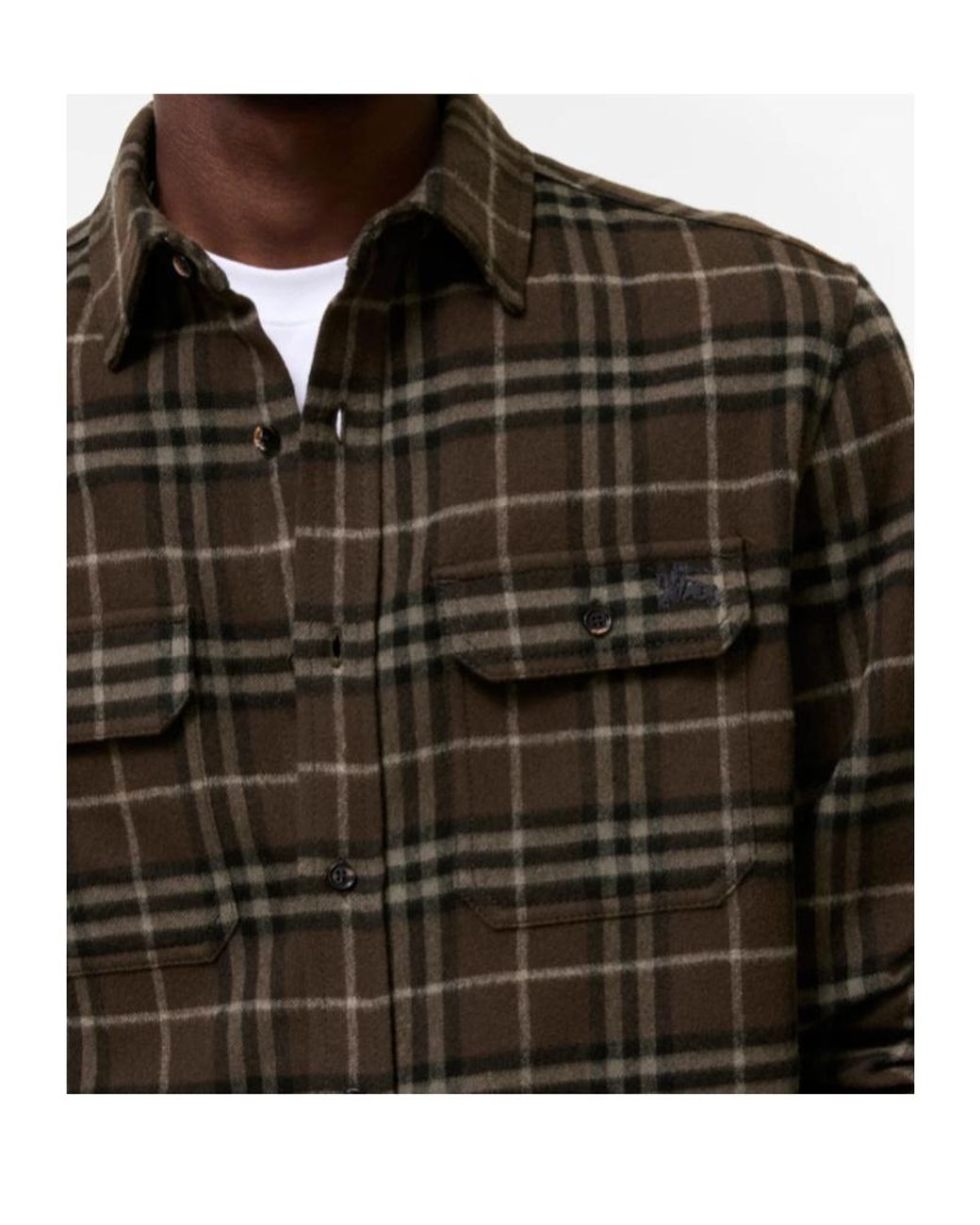 Burberry Green Wool Check Flannel Shirt for men