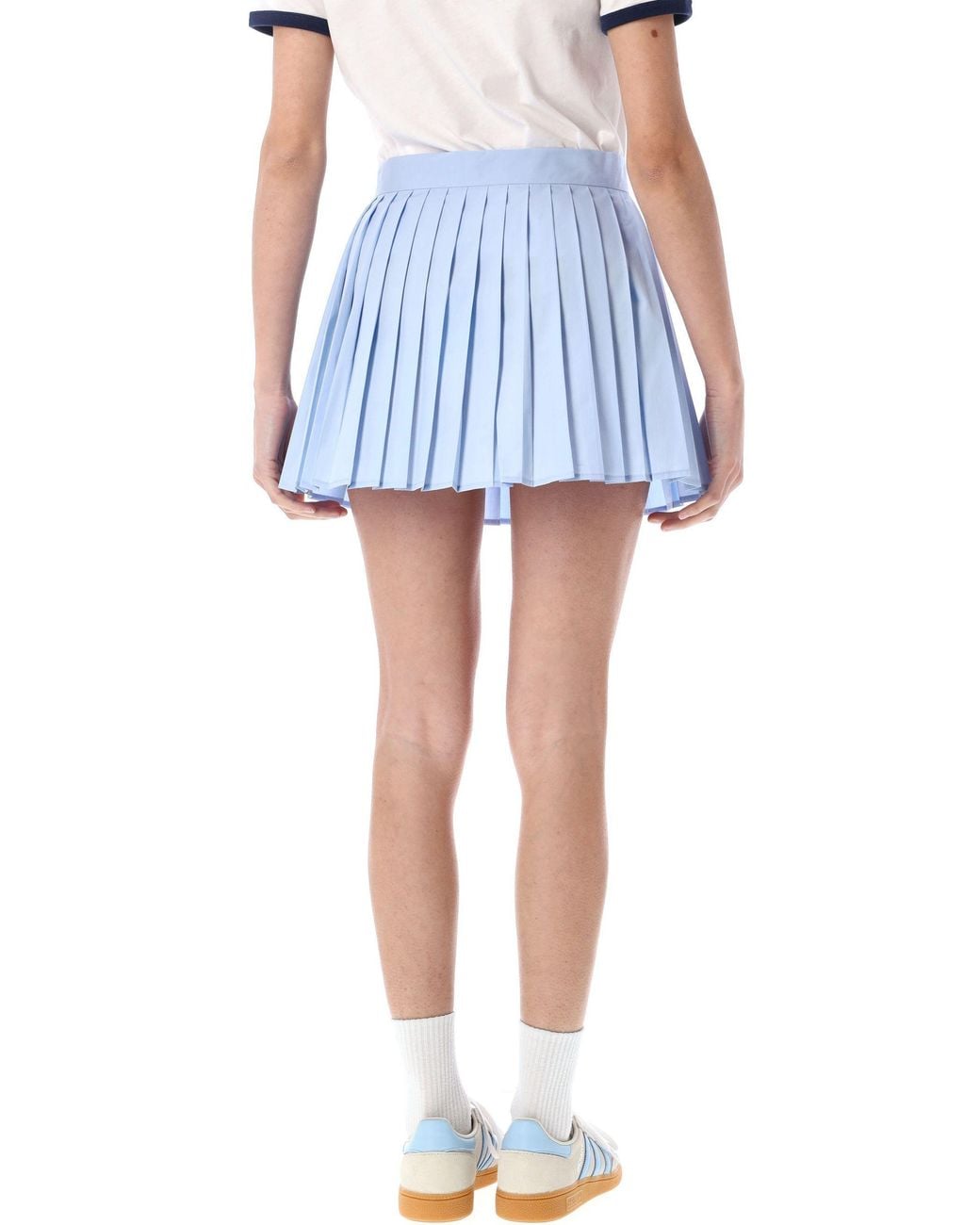 Sporty & Rich Blue Logo Detailed Pleated Mini Skirt