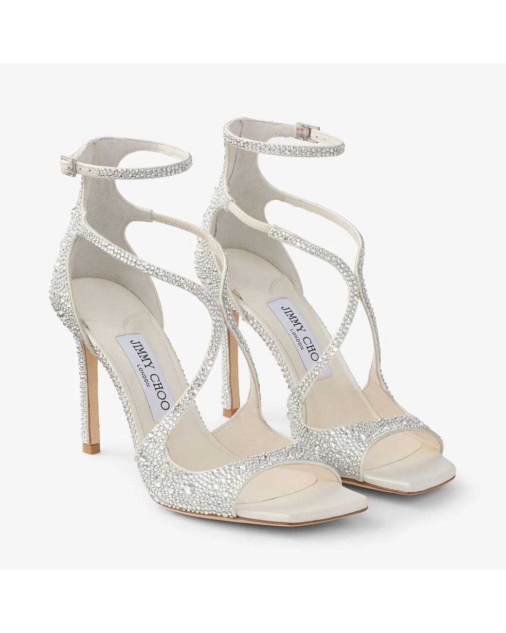 Jimmy Choo Metallic Ivory Satin Pumps With Crystal Embellishment