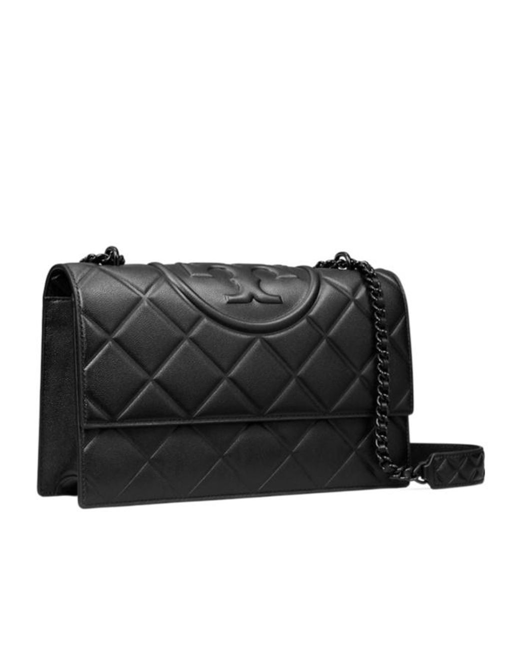 Tory Burch Black Small Fleming Polished-Grain Convertible Shoulder Bag