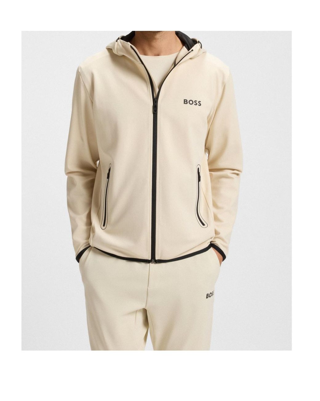Boss Natural Hooded Zip-Front Jacket for men