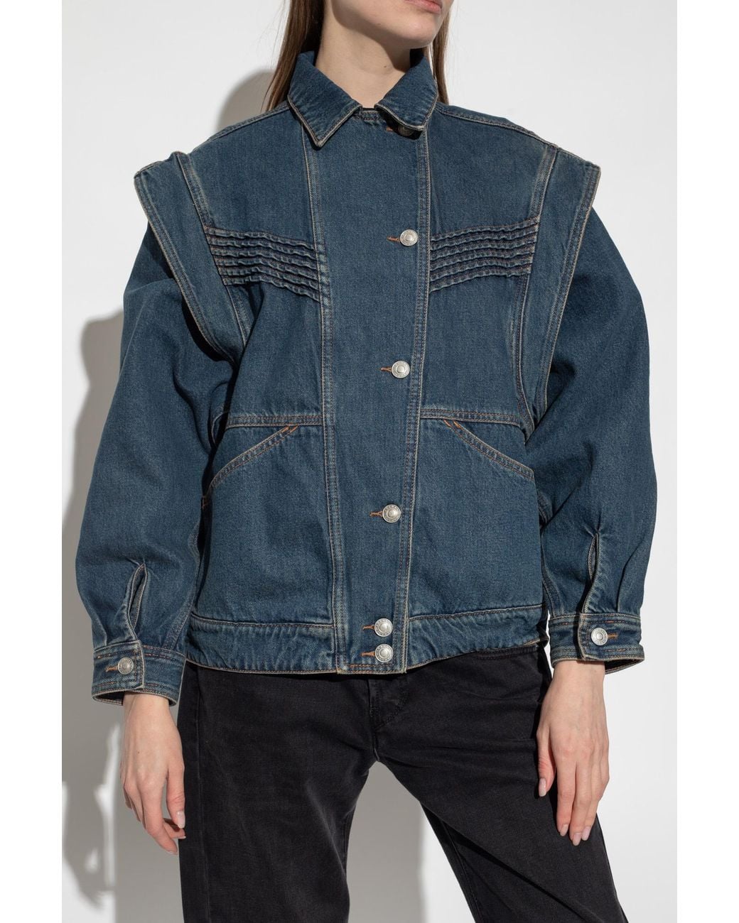 Isabel Marant Blue Harmon Detachable-Sleeves Denim Jacket