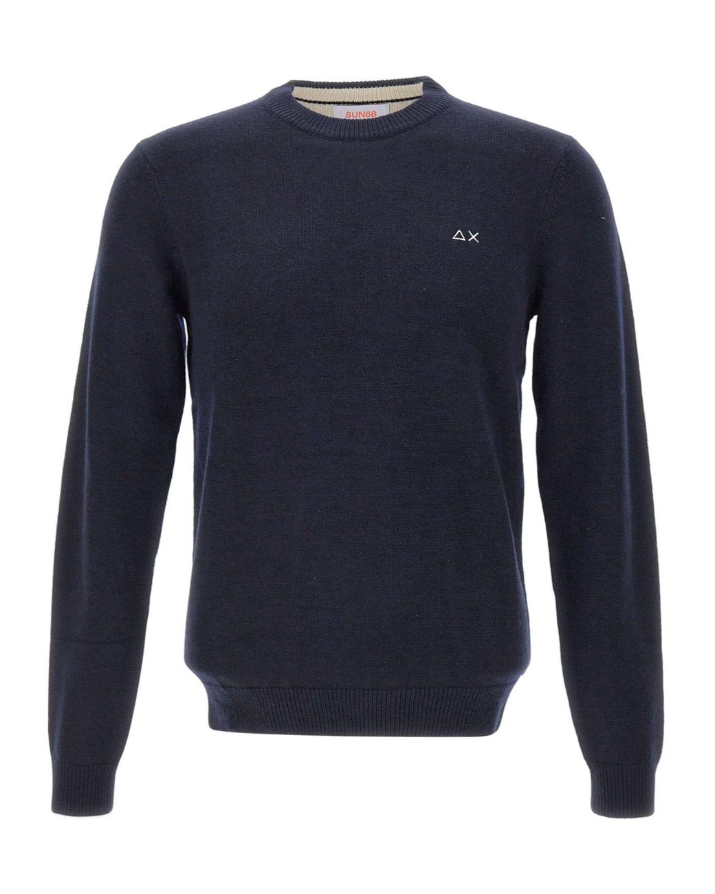 Sun 68 Blue Logo Crew Neck Knitted Sweater for men