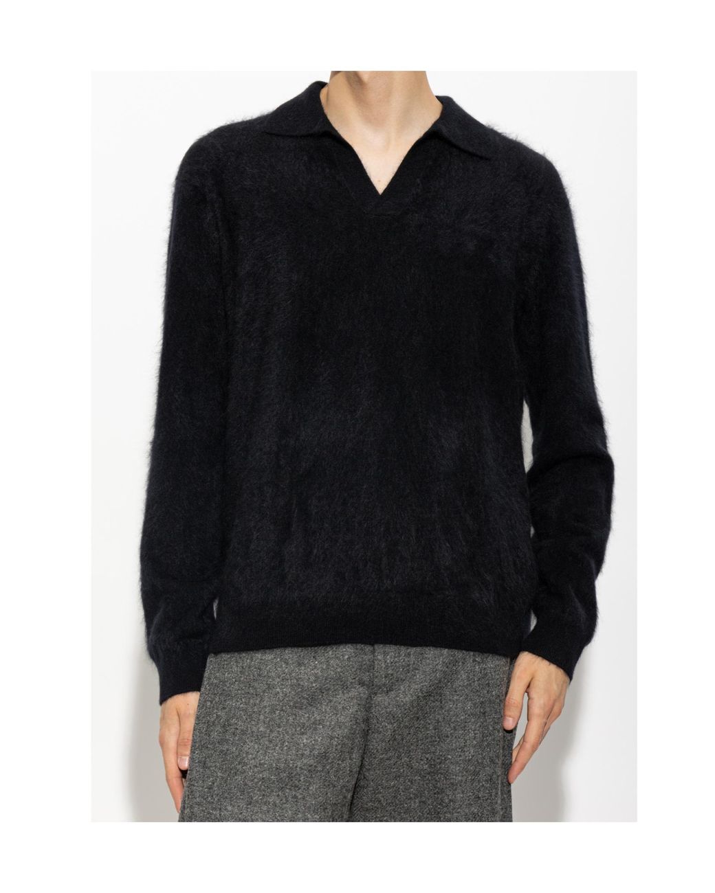 Lisa Yang Blue Omar Brushed Knit Polo Top for men