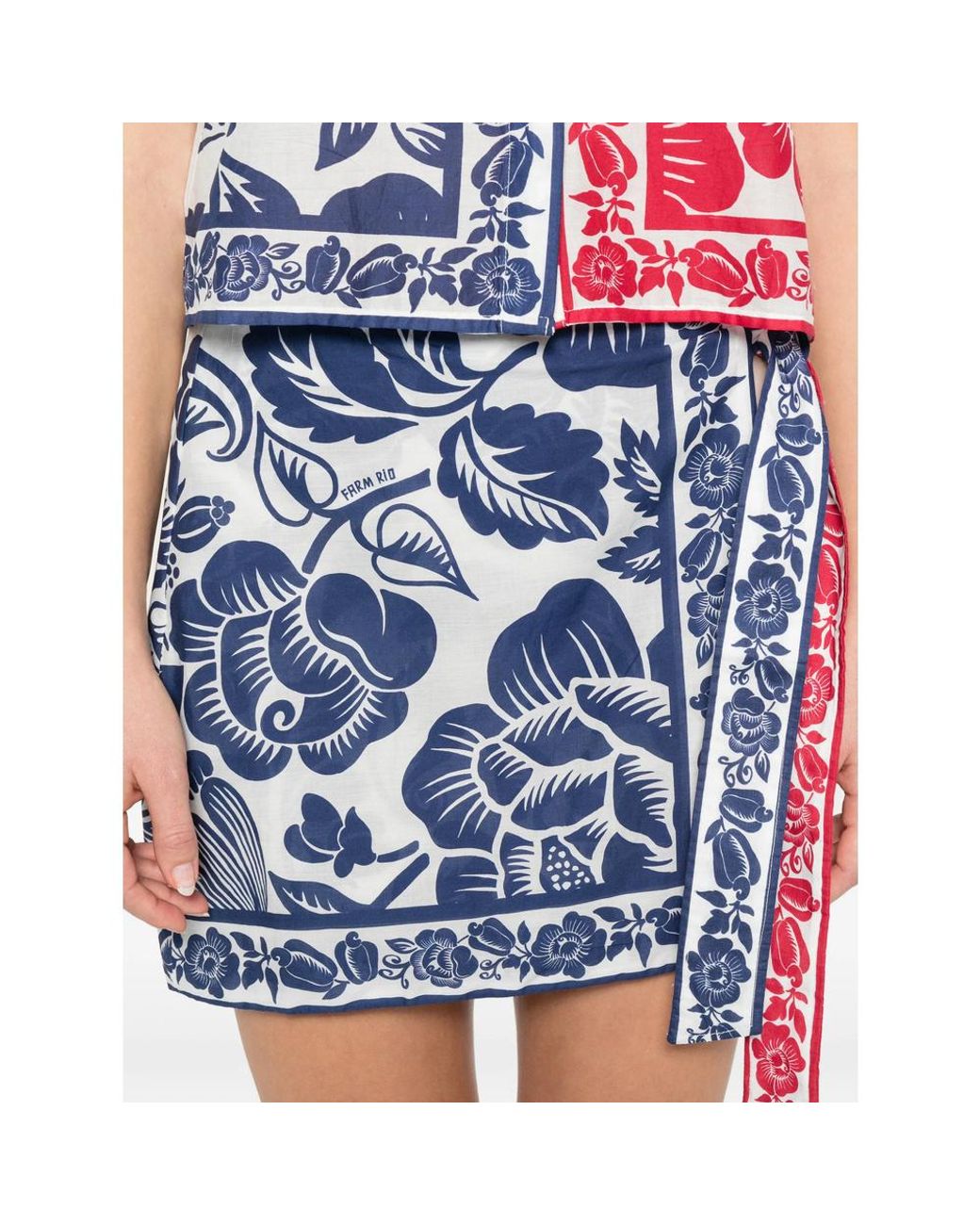 Farm Rio Blue Floral-Print Tie Skirt