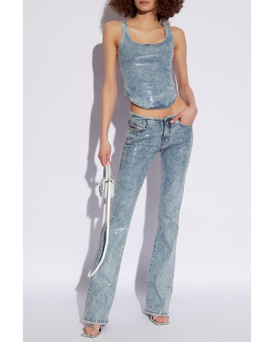 DIESEL Blue Shi Denim Style Printed Bustier Top