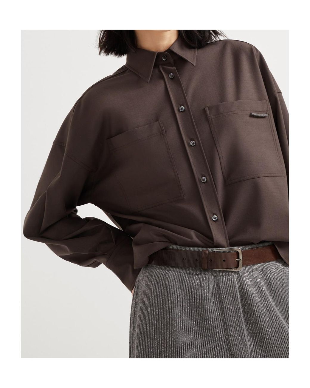 Brunello Cucinelli Brown Embellished Button-Up Shirt