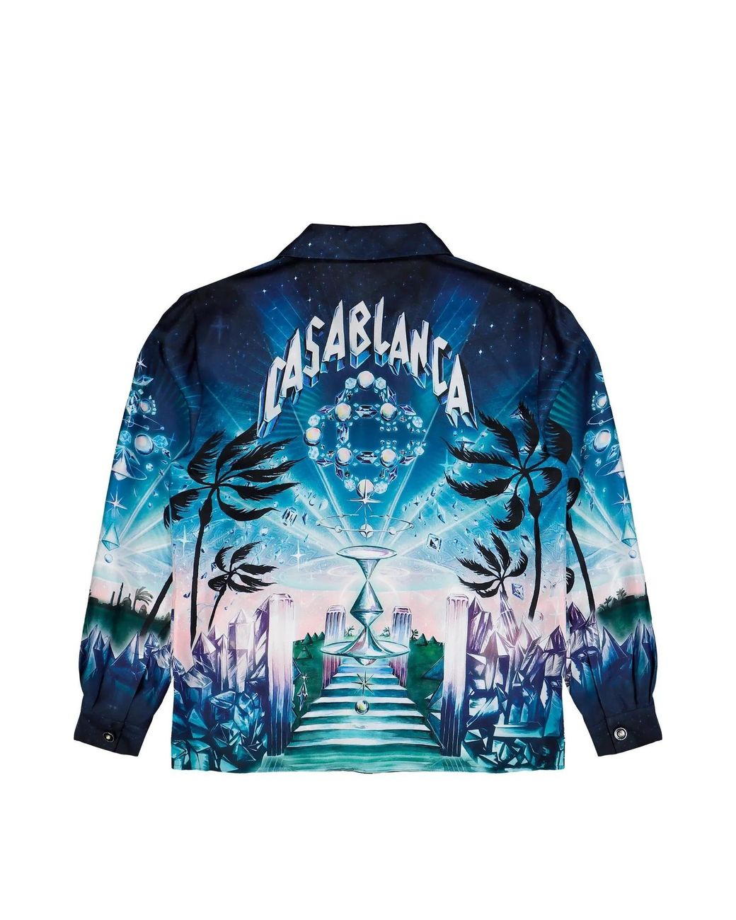 Casablanca Blue Graphic Printed Long Sleeve Satin Shirt for men