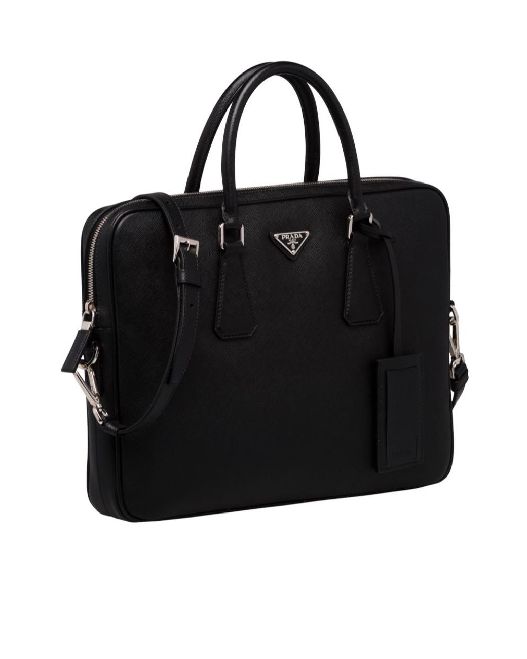 Prada Black Triangle Logo Briefcase for men