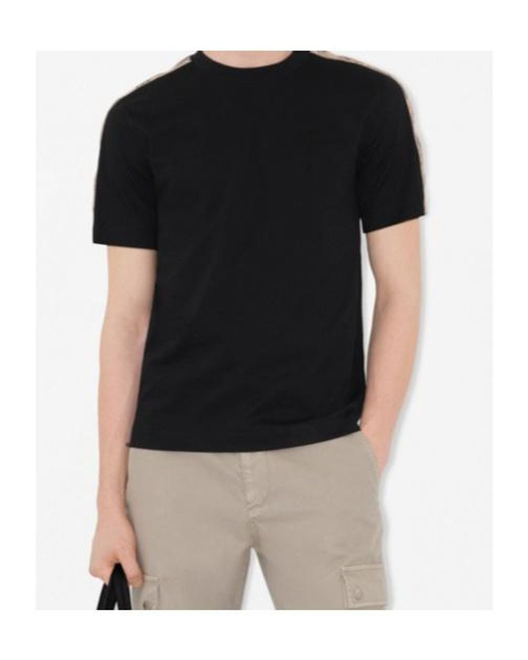 Burberry Black Apos;S Check-Trim Cotton T-Shirt for men