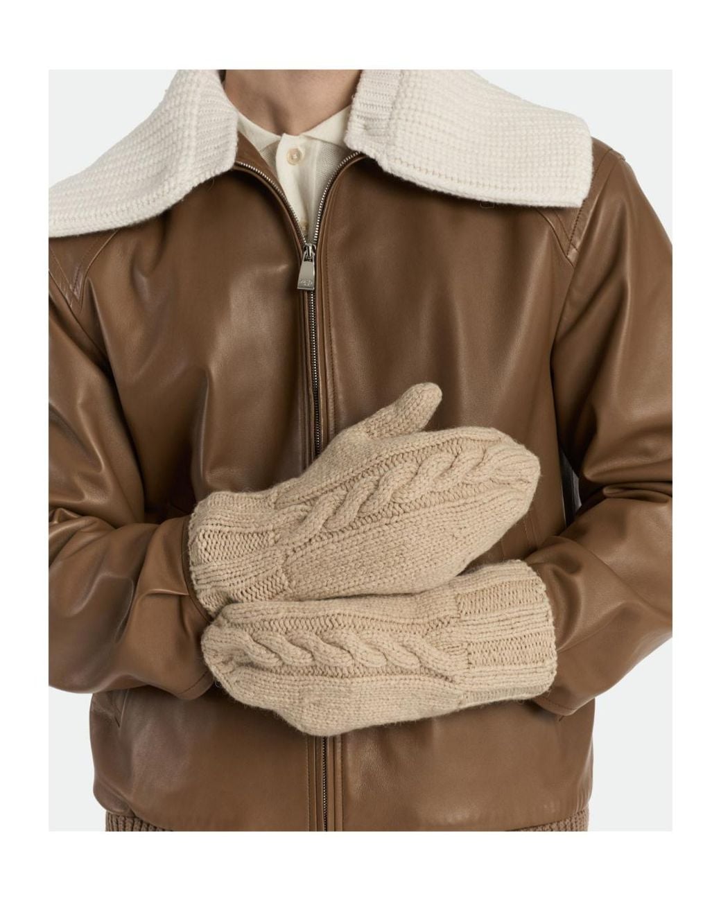 Malo White Cable-Knit Gloves