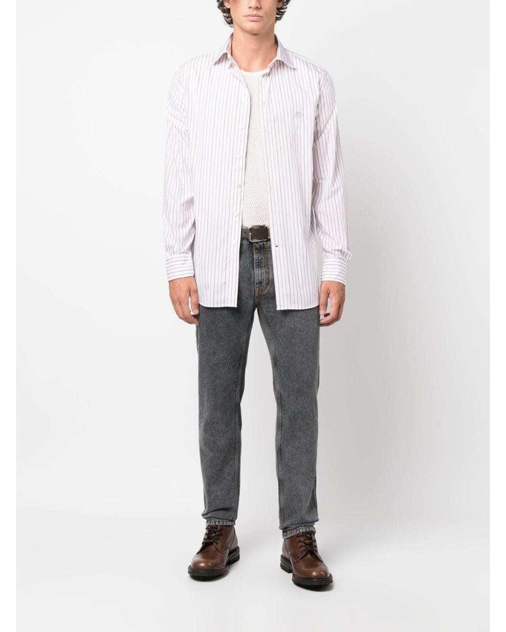 Etro White Logo-Embroidered Striped Shirt for men