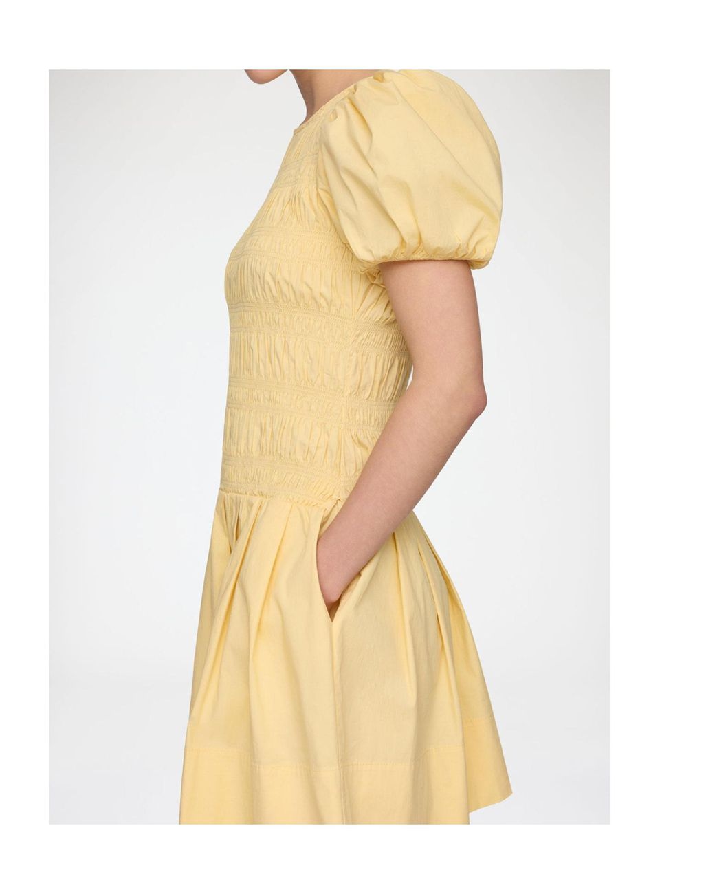 Ganni Yellow Smocked Balloon-Sleeve Mini Dress