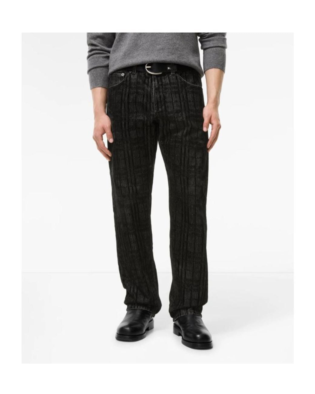Burberry Black Check Flocked Straight Jeans for men