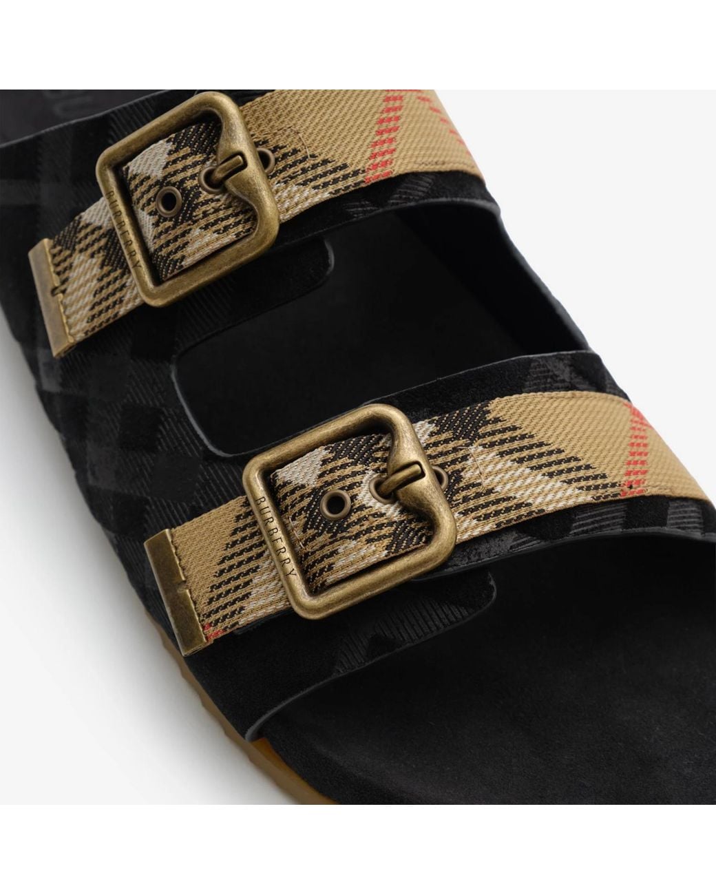 Burberry Black Urchin Check Buckle Flat Sandals for men
