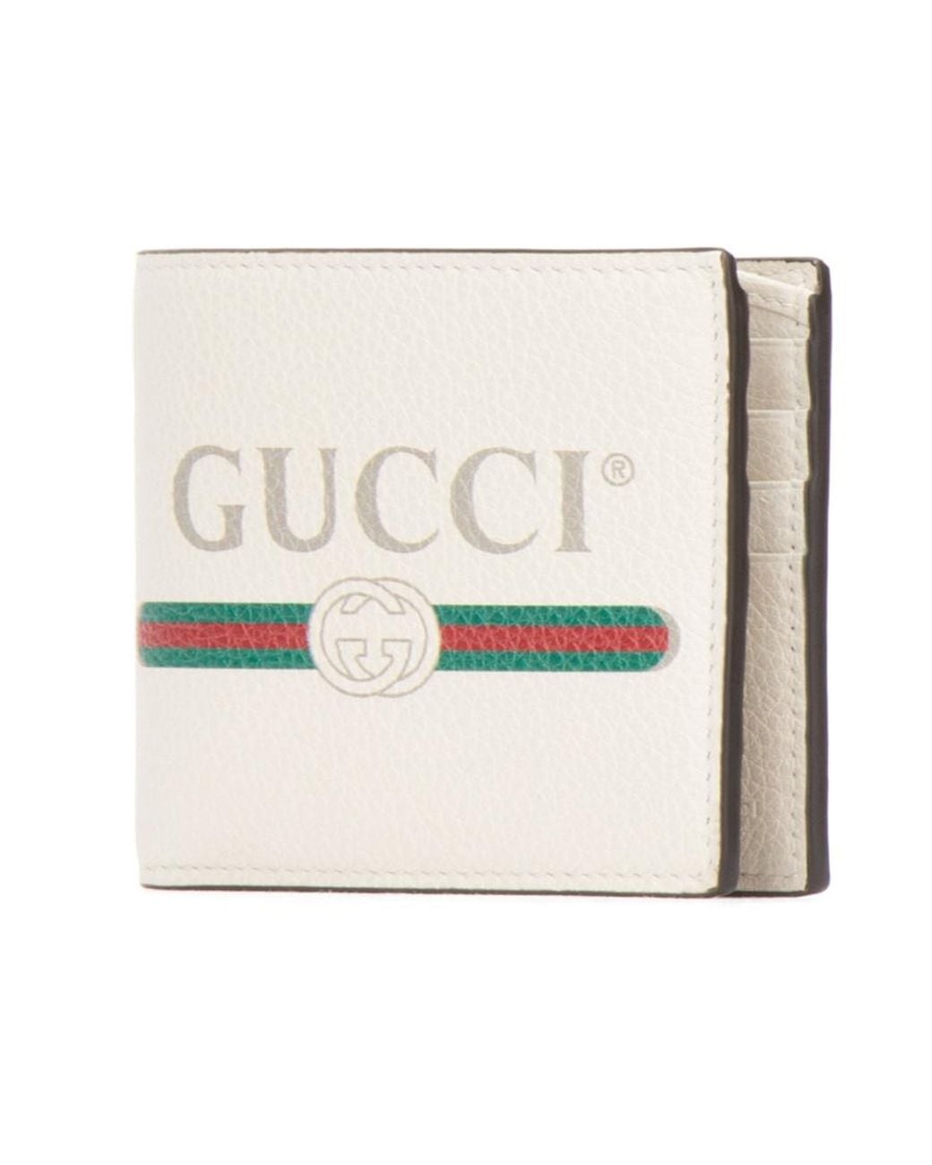 Gucci White Logo Printed Double Fold Wallet for men