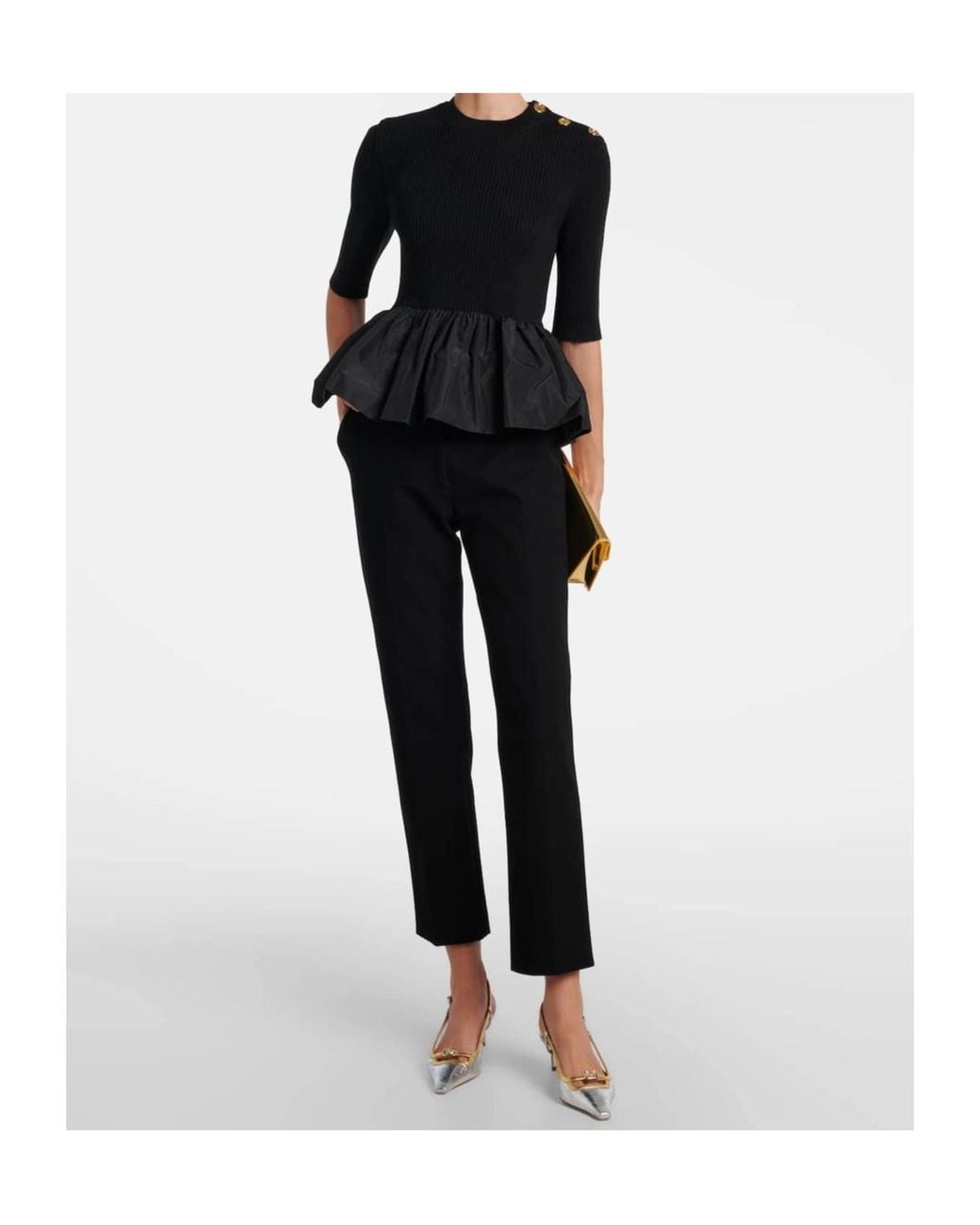 Patou Black Ribbed-Knit Ruffled Sweater