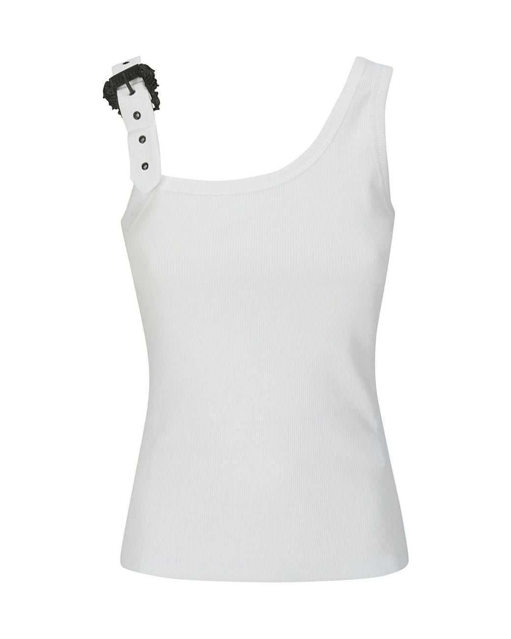 Versace Jeans White Couture Buckle-Embellished Ribbed Tank Top