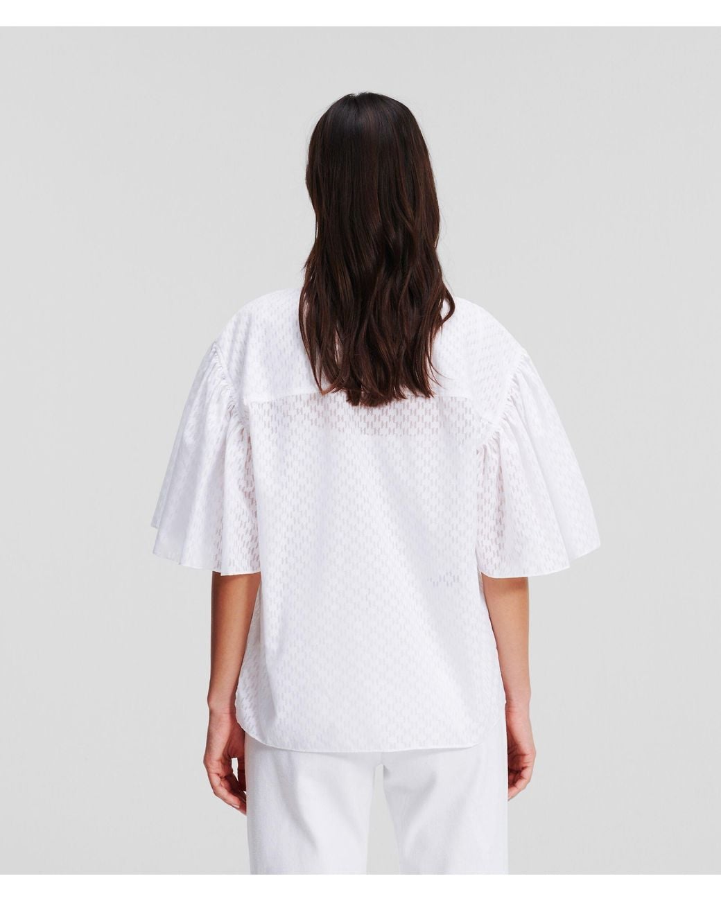 Karl Lagerfeld White Broderie-Anglaise Flared-Sleeve Shirt